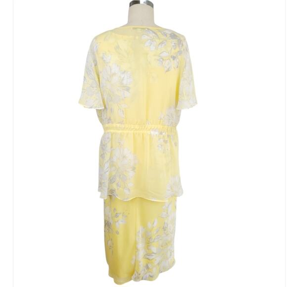 Sandra Darren 2 PC Set Floral Midi Dress + Asymmetrical Jacket Size 12 Yellow - Picture 3 of 13
